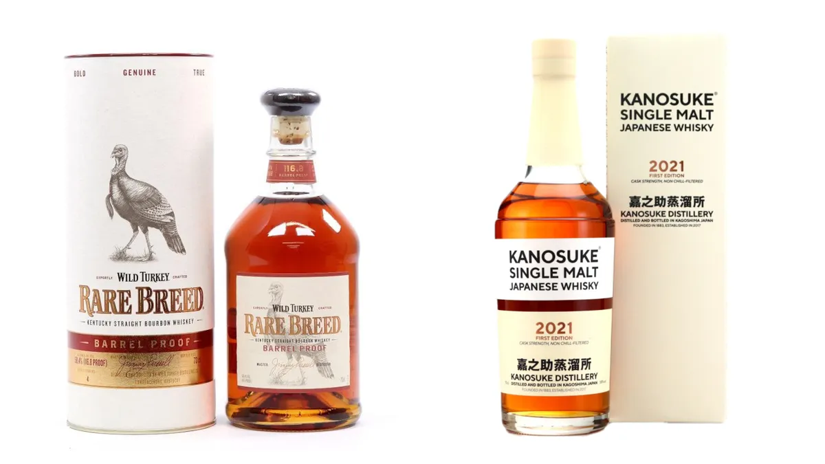 Kanosuke Single Malt and Wild Turkey Rare Breed - Cask Strength Whisky Bottles